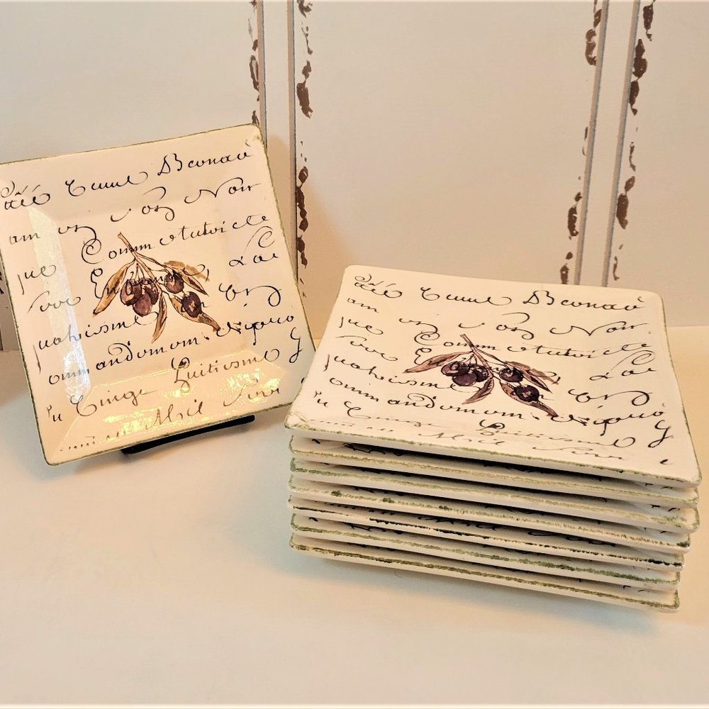 Williams Sonoma Olive Script  8" Salad Plates - 4